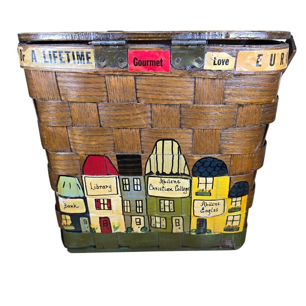 Signed Caro-Nan Vintage Wooden Woven Purse Abilene Hand Painted Basket Purse - Picture 2 of 10